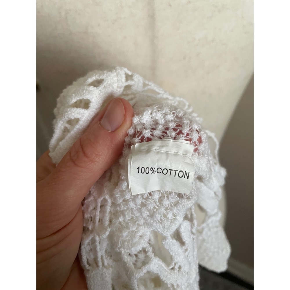 Boho White Cotton Crochet Lace Long Sleeve Dress Tunic Indie Festival Medium - Picture 4 of 6